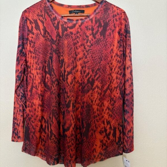 Calessa Women Orange & Rust Snake Skin Print Pullover Top Size L - Picture 1 of 9